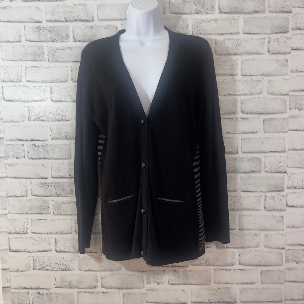 Foxcroft Elbow Patch Button Up Strip Back Cardigan Small